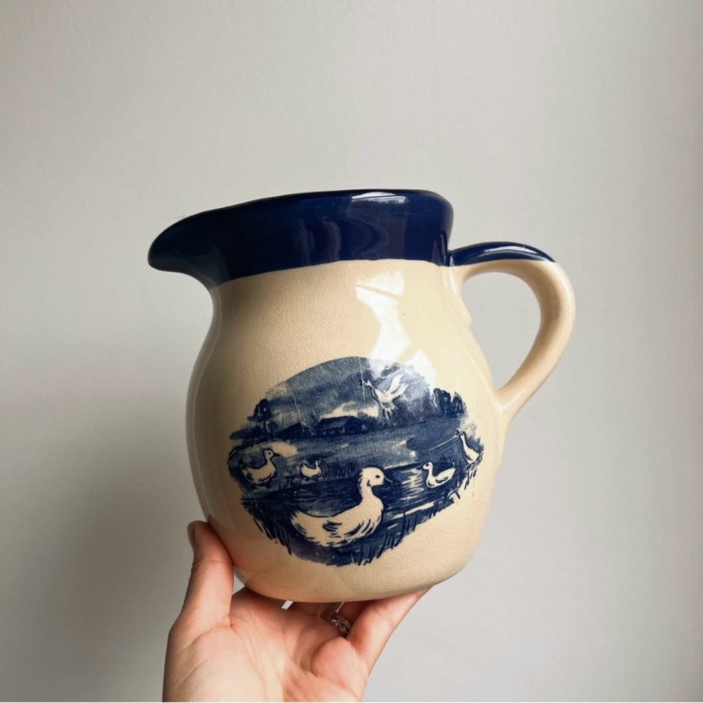 Vintage Ceramic Pitcher with Duck Scene